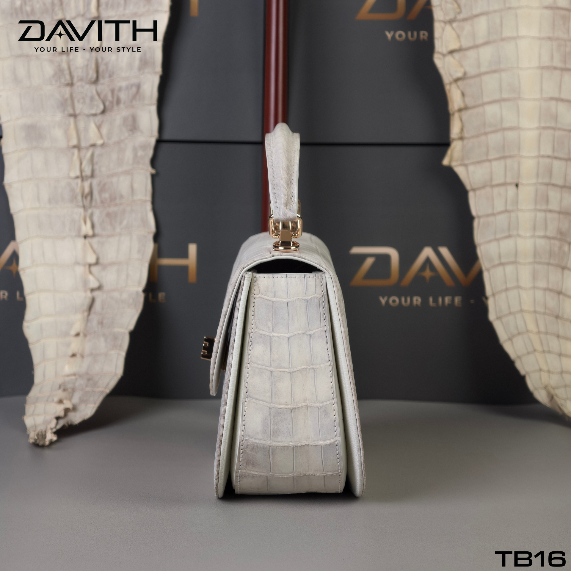 Professionally Whitened Exotic Belly Leather Mini Handbag