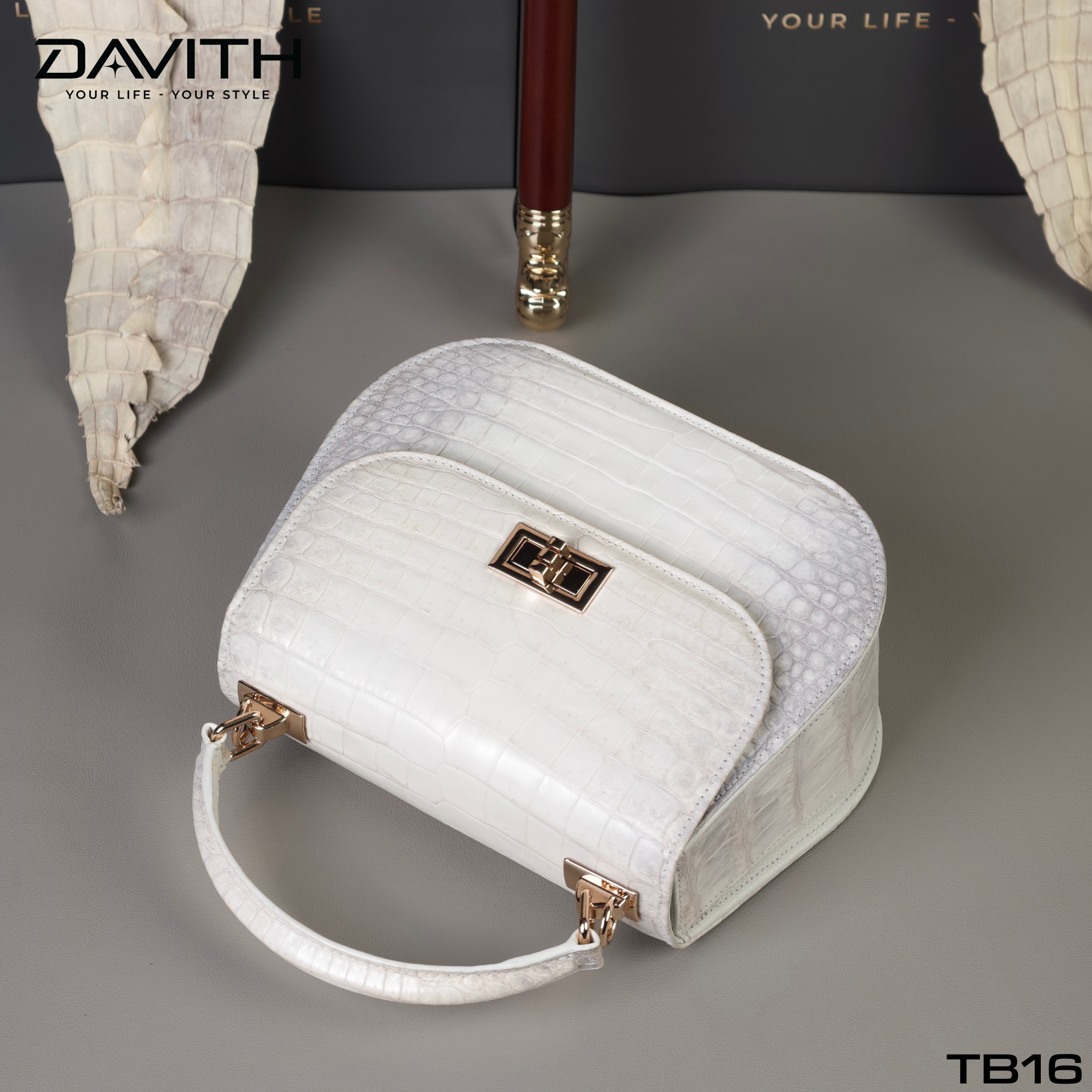 Professionally Whitened Exotic Belly Leather Mini Handbag