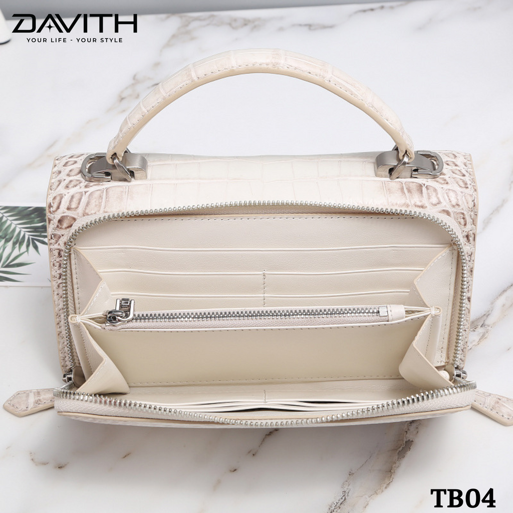DAVITH TB04 – Professionally Whitened Crocodile Belly Leather Women's Luxury Handbag