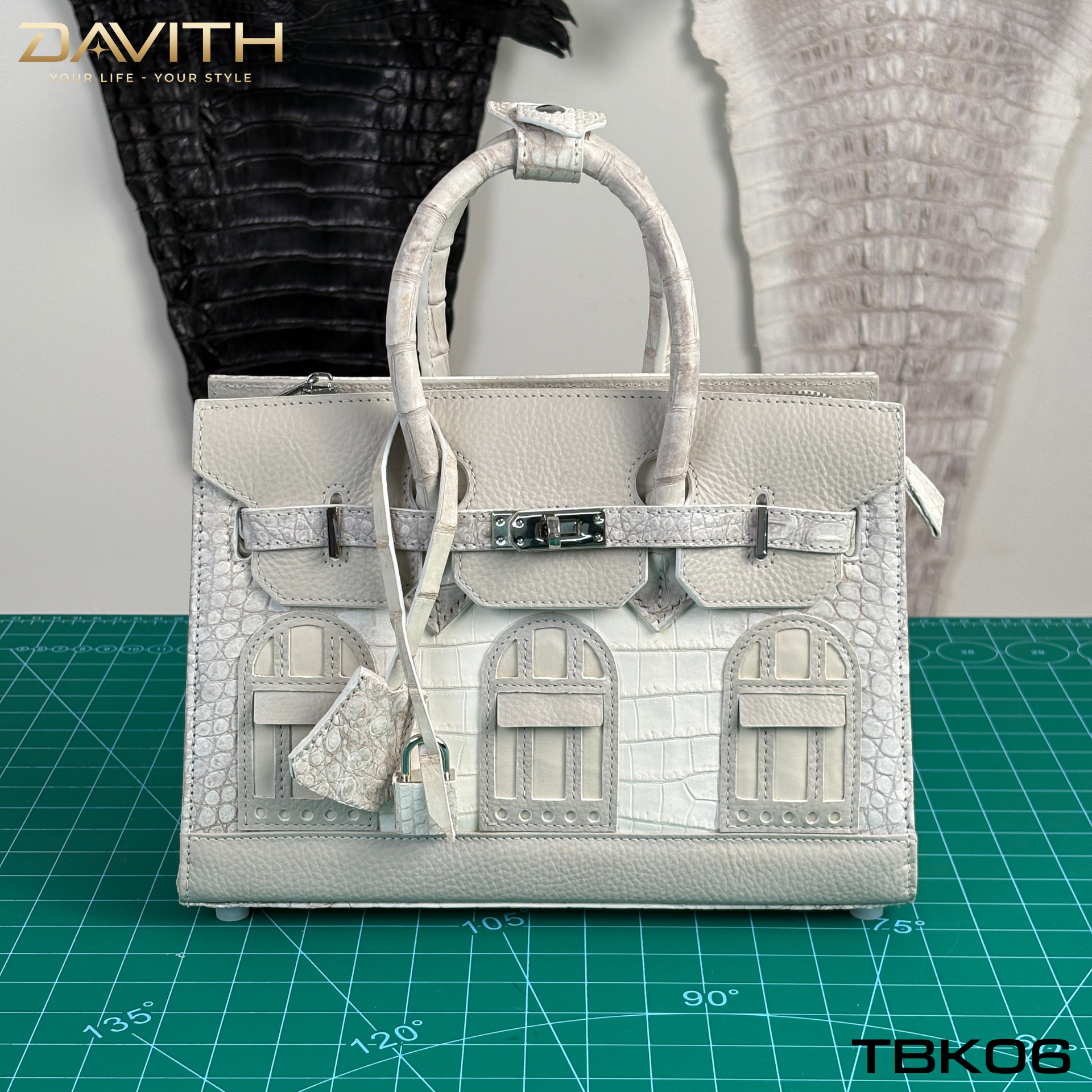 TBK06 | Window Limited Edition Professionally Whitened Crocodile Belly Leather Handbag