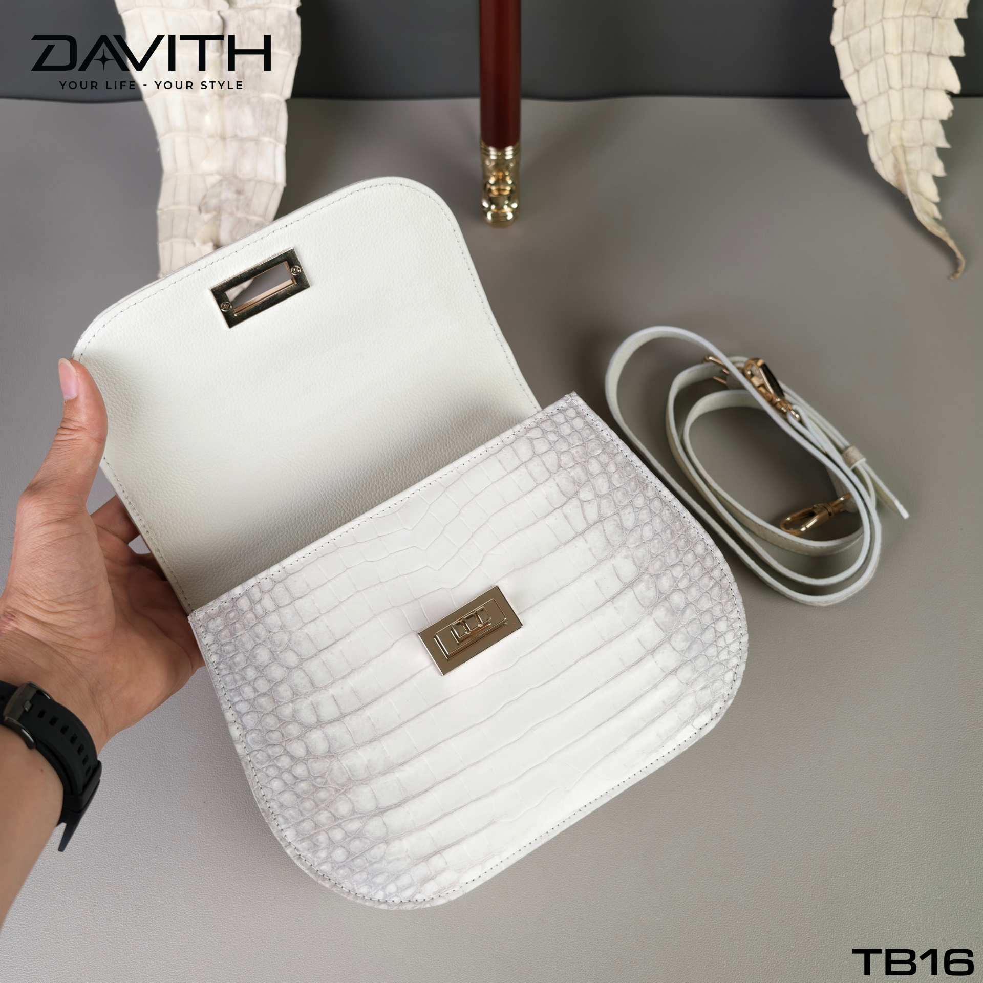 Professionally Whitened Exotic Belly Leather Mini Handbag