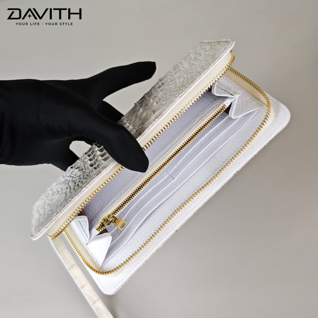 DAVITH Luxury Hornback Crocodile Clutch Wallet — Professionally Whitened | WALLET-VCT01G