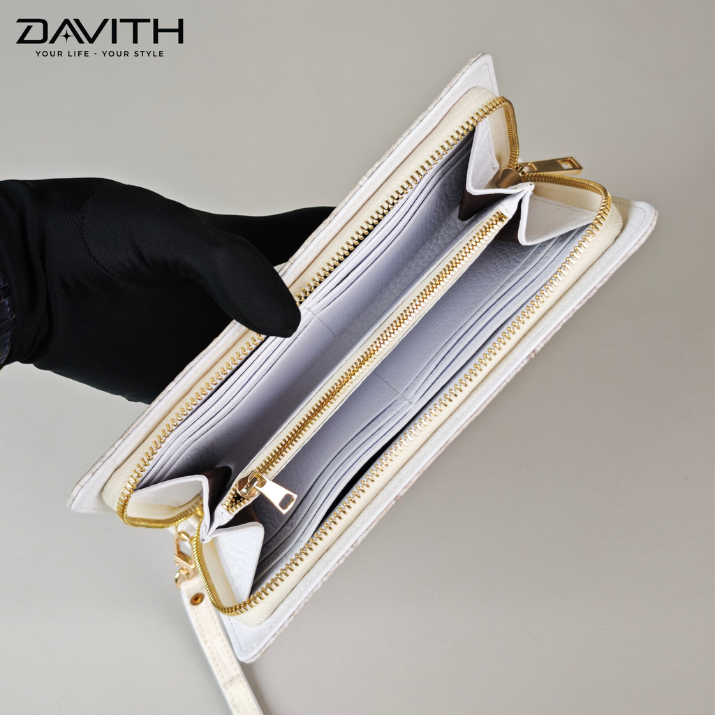 DAVITH Luxury Hornback Crocodile Clutch Wallet — Professionally Whitened | WALLET-VCT01G