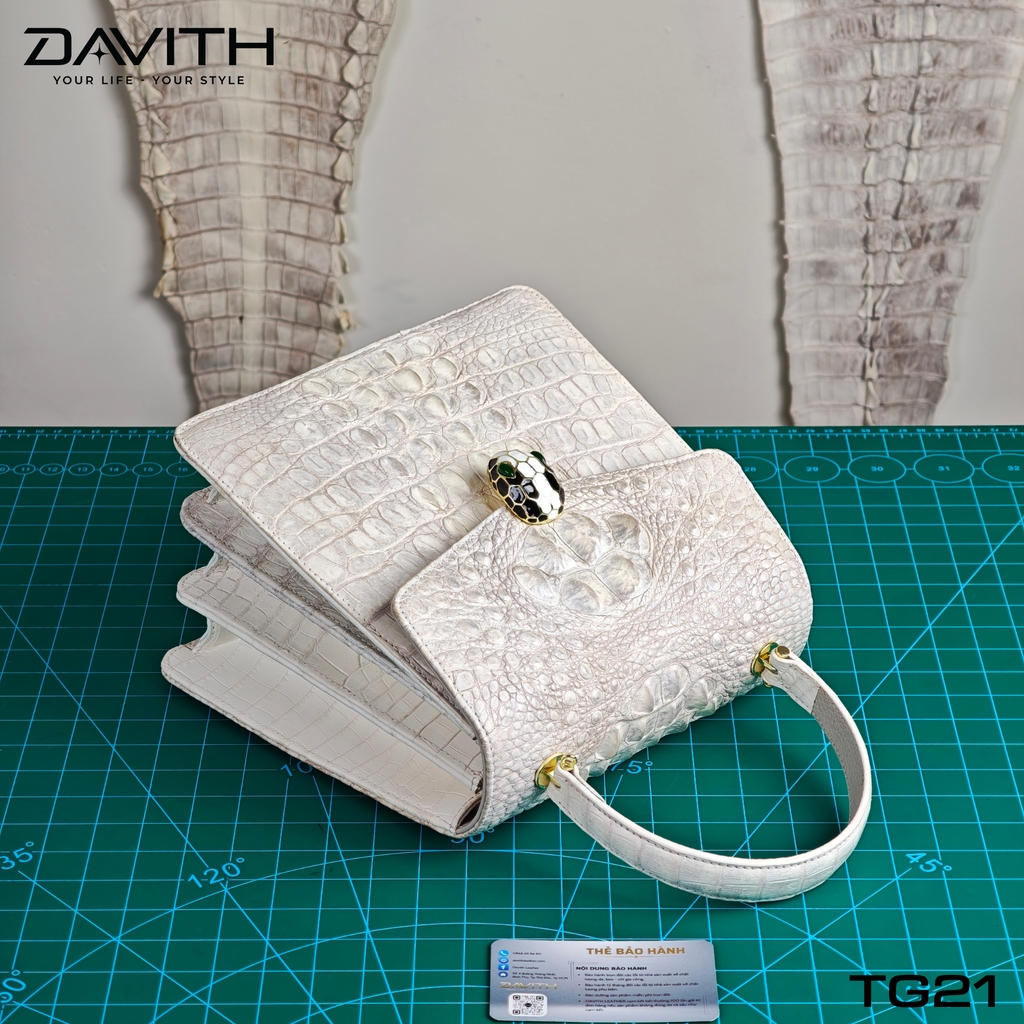 DAVITH TG21 | Professionally Whitened Hornback Exotic Leather Women's Handbag 22×20×10 cm