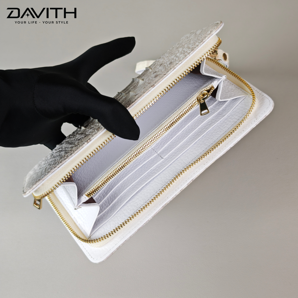 DAVITH Luxury Hornback Crocodile Clutch Wallet — Professionally Whitened | WALLET-VCT01G