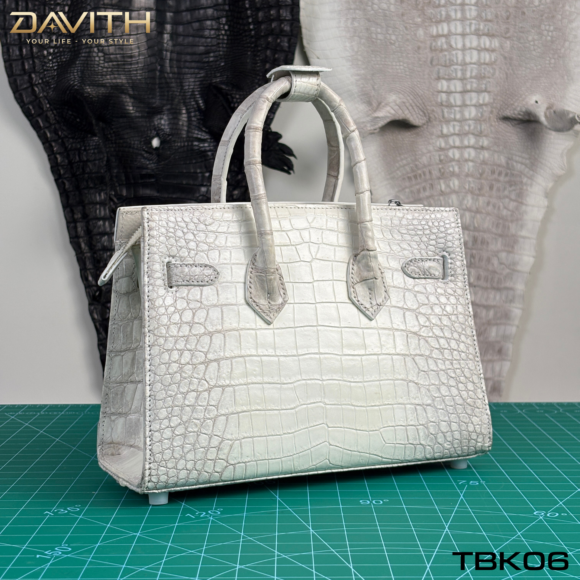 TBK06 | Window Limited Edition Professionally Whitened Crocodile Belly Leather Handbag