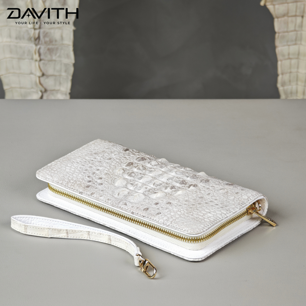 DAVITH Luxury Hornback Crocodile Clutch Wallet — Professionally Whitened | WALLET-VCT01G