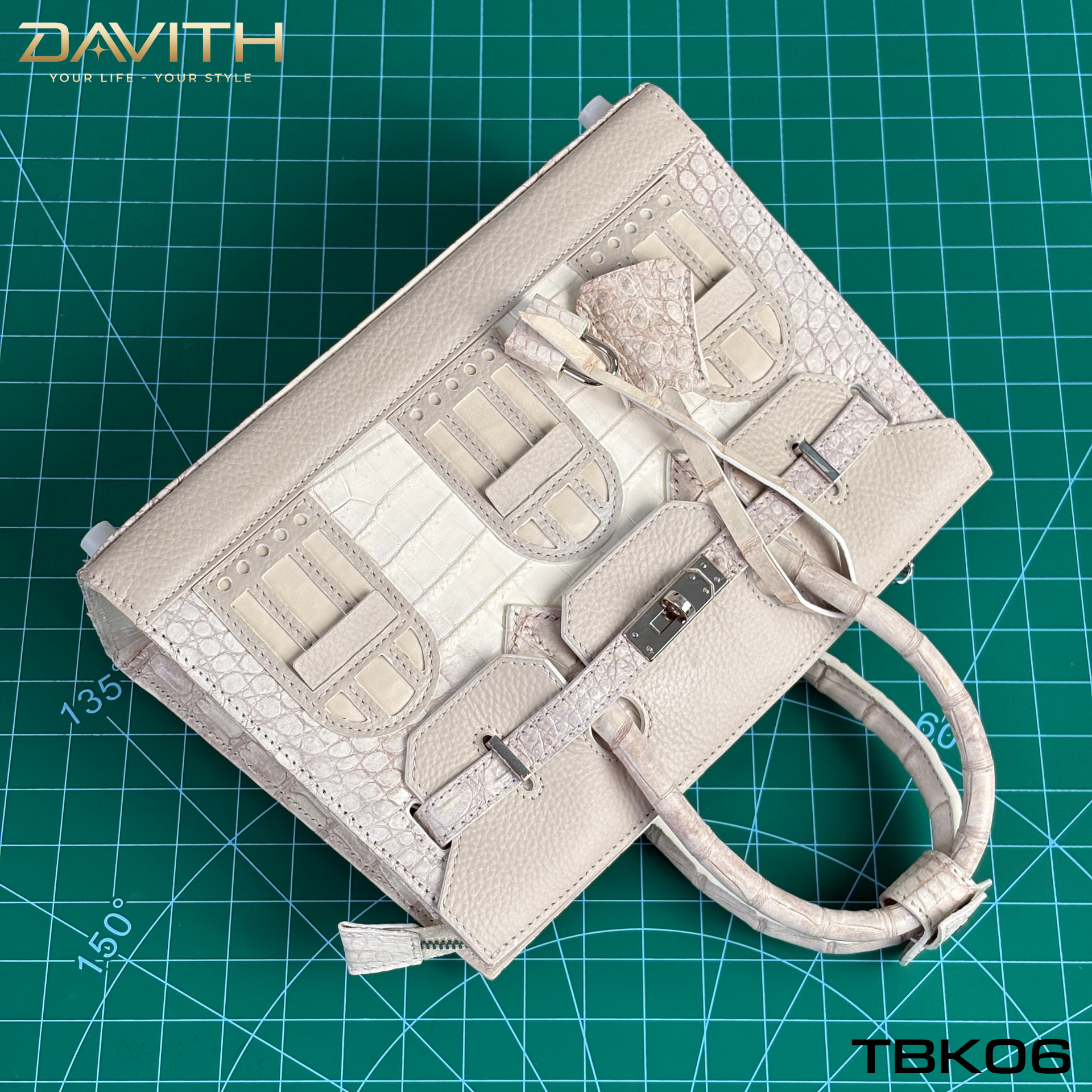 TBK06 | Window Limited Edition Professionally Whitened Crocodile Belly Leather Handbag