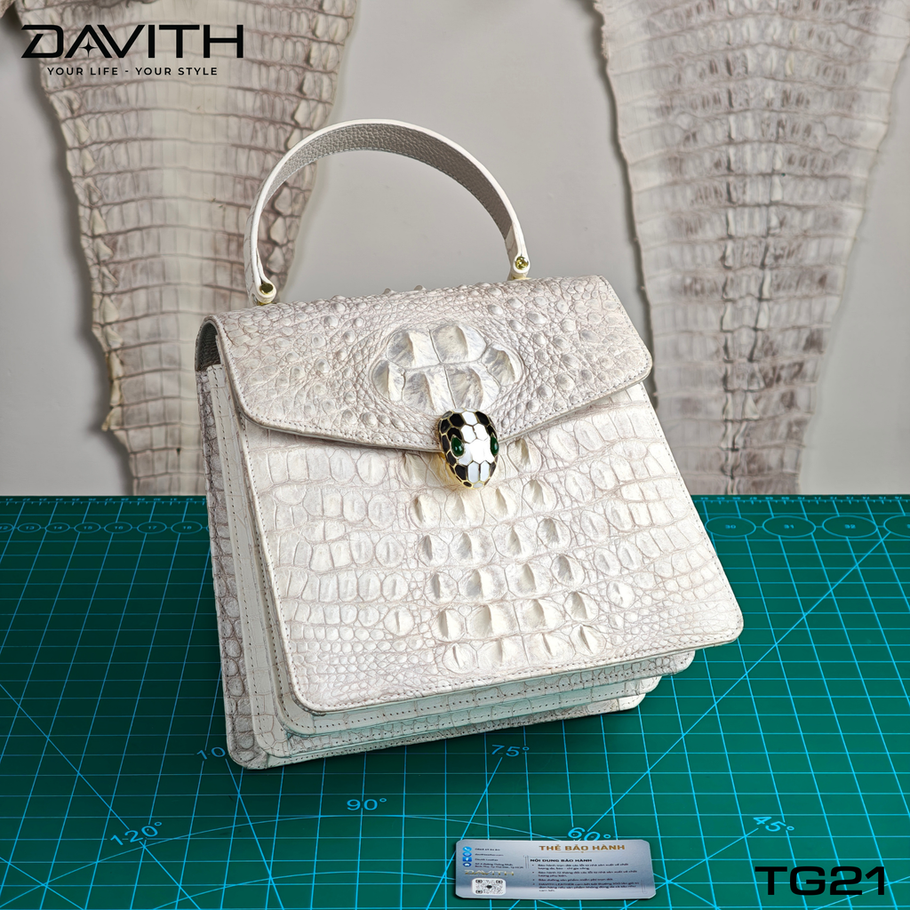 DAVITH TG21 | Professionally Whitened Hornback Exotic Leather Women's Handbag 22×20×10 cm