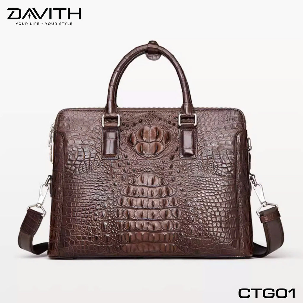 CTG01 Hornback Crocodile Executive Briefcase — Brown / Black
