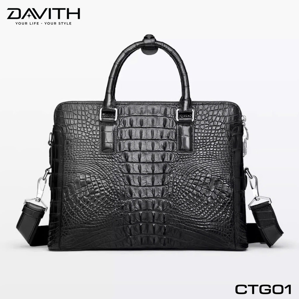 CTG01 Hornback Crocodile Executive Briefcase — Brown / Black