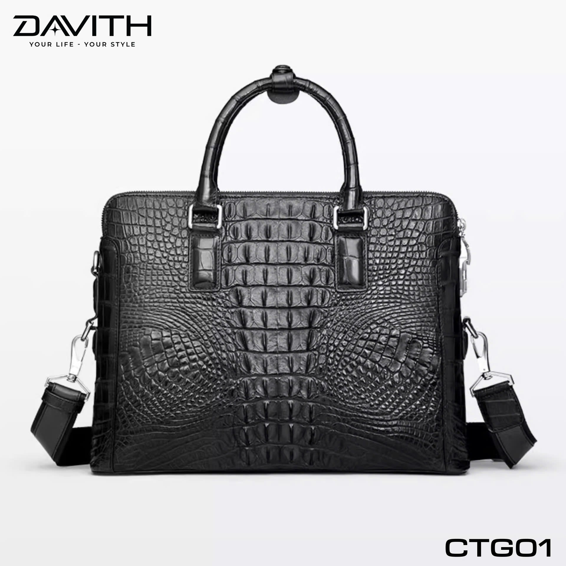 CTG01 Hornback Crocodile Executive Briefcase — Brown / Black