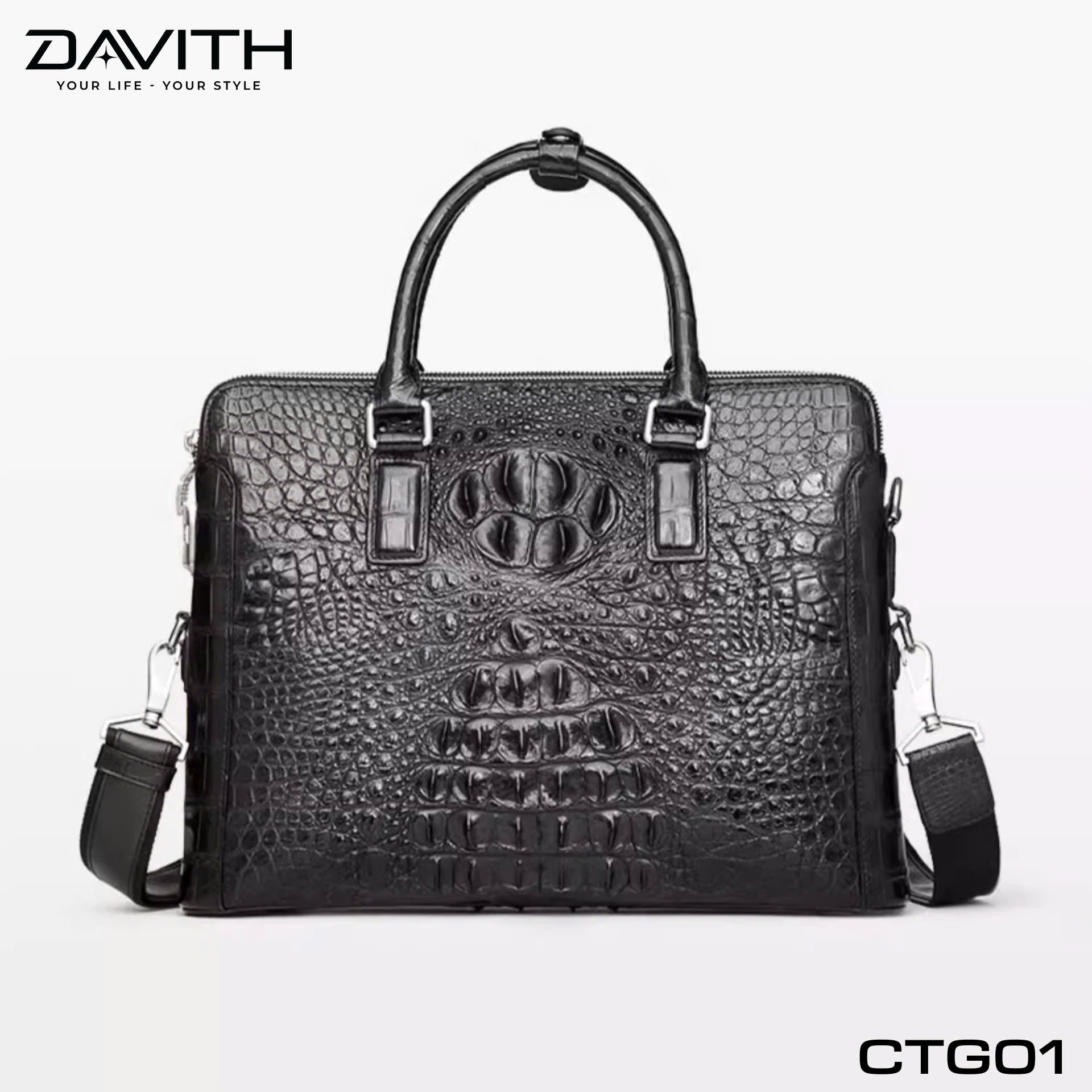 CTG01 Hornback Crocodile Executive Briefcase — Brown / Black