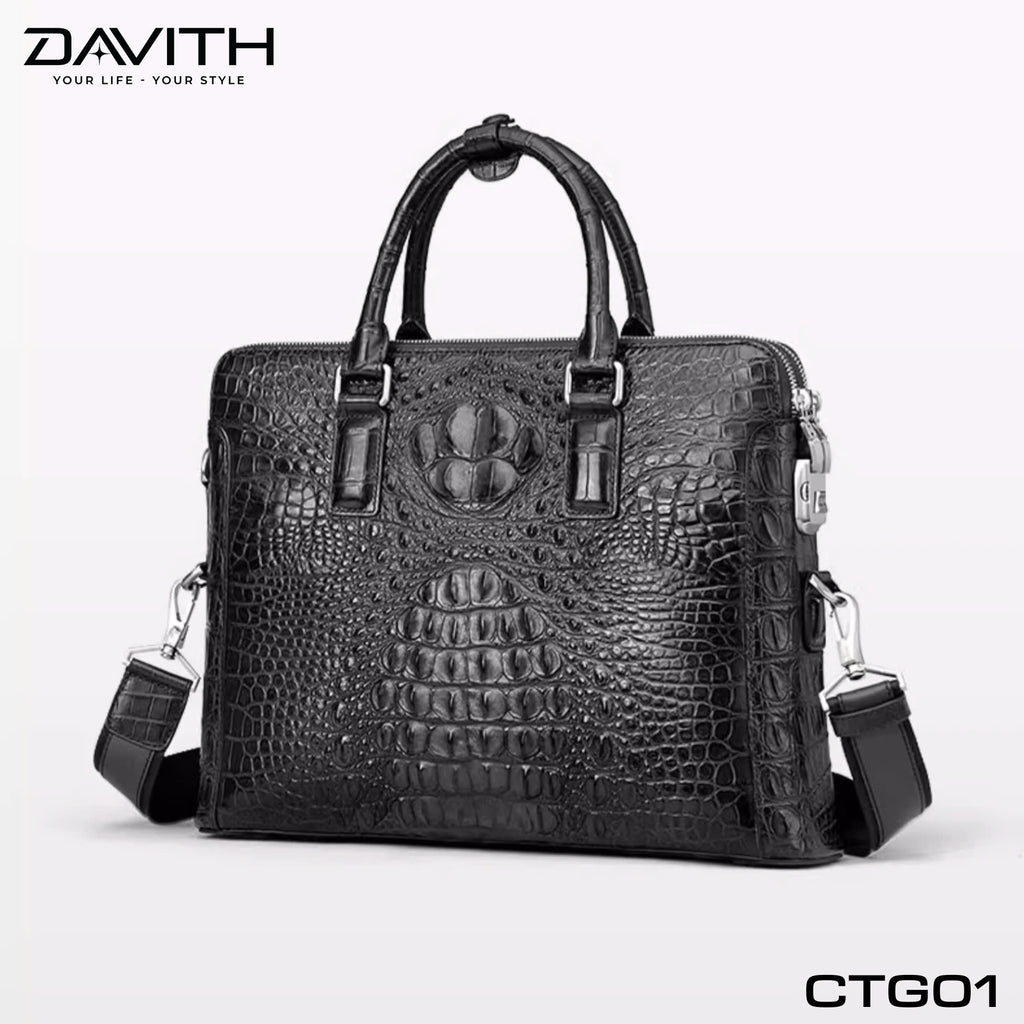 CTG01 Hornback Crocodile Executive Briefcase — Brown / Black