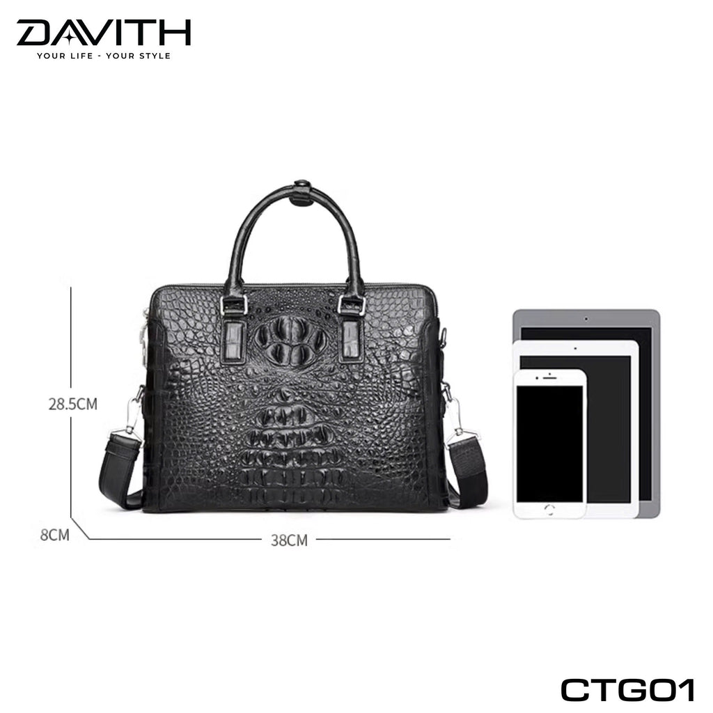 CTG01 Hornback Crocodile Executive Briefcase — Brown / Black