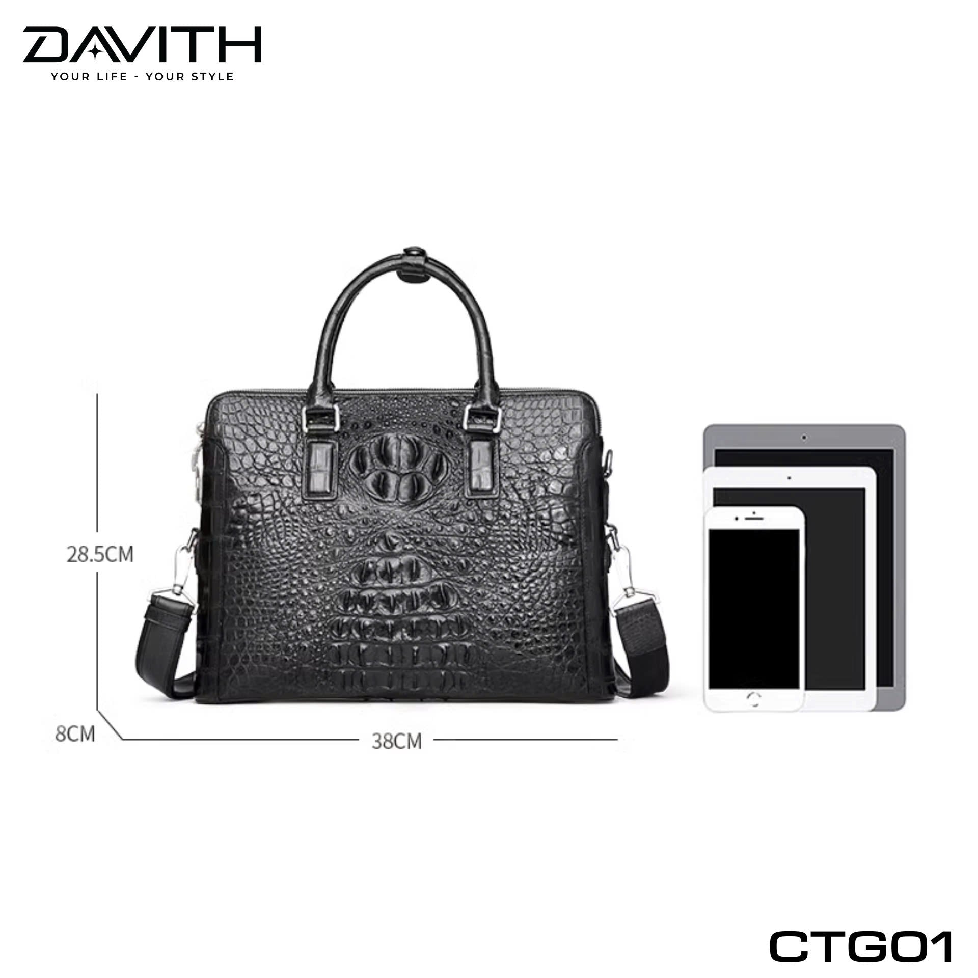 CTG01 Hornback Crocodile Executive Briefcase — Brown / Black