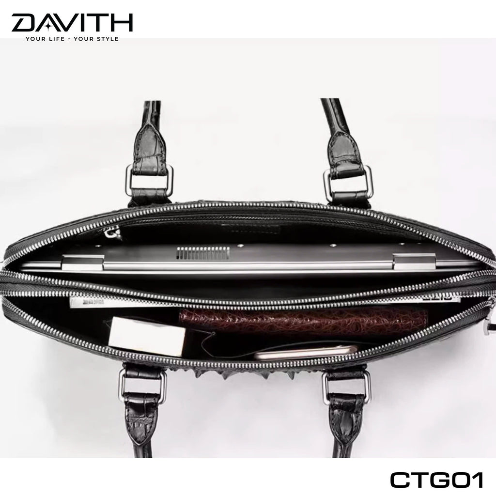 CTG01 Hornback Crocodile Executive Briefcase — Brown / Black