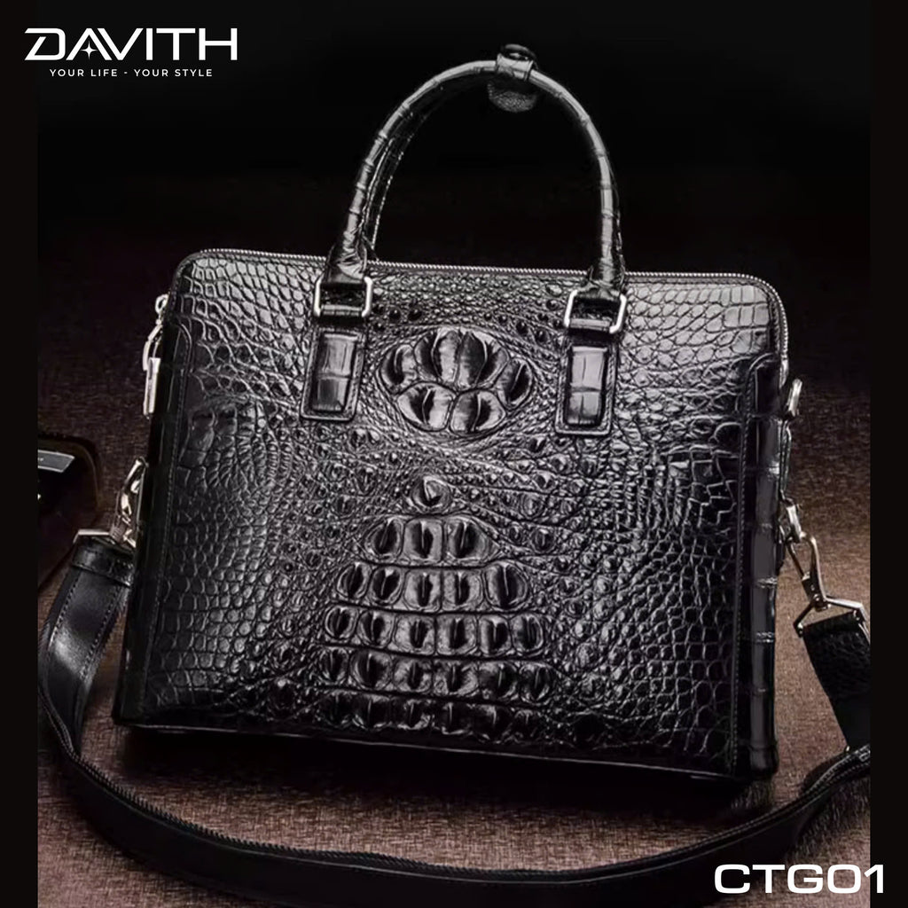 CTG01 Hornback Crocodile Executive Briefcase — Brown / Black