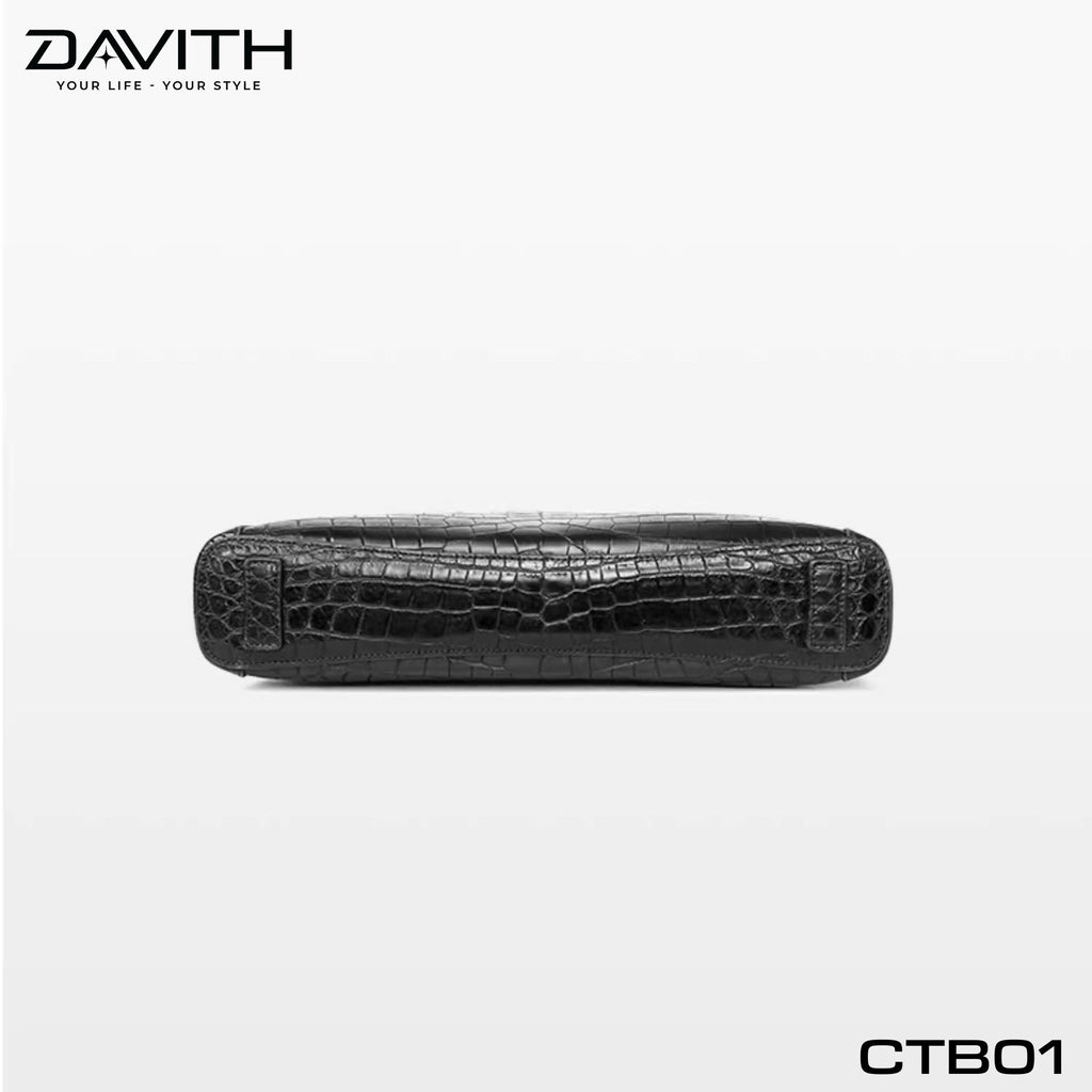 DAVITH LEGENDARY CTB01 — Men's Executive Briefcase in Black Crocodile Belly Leather
