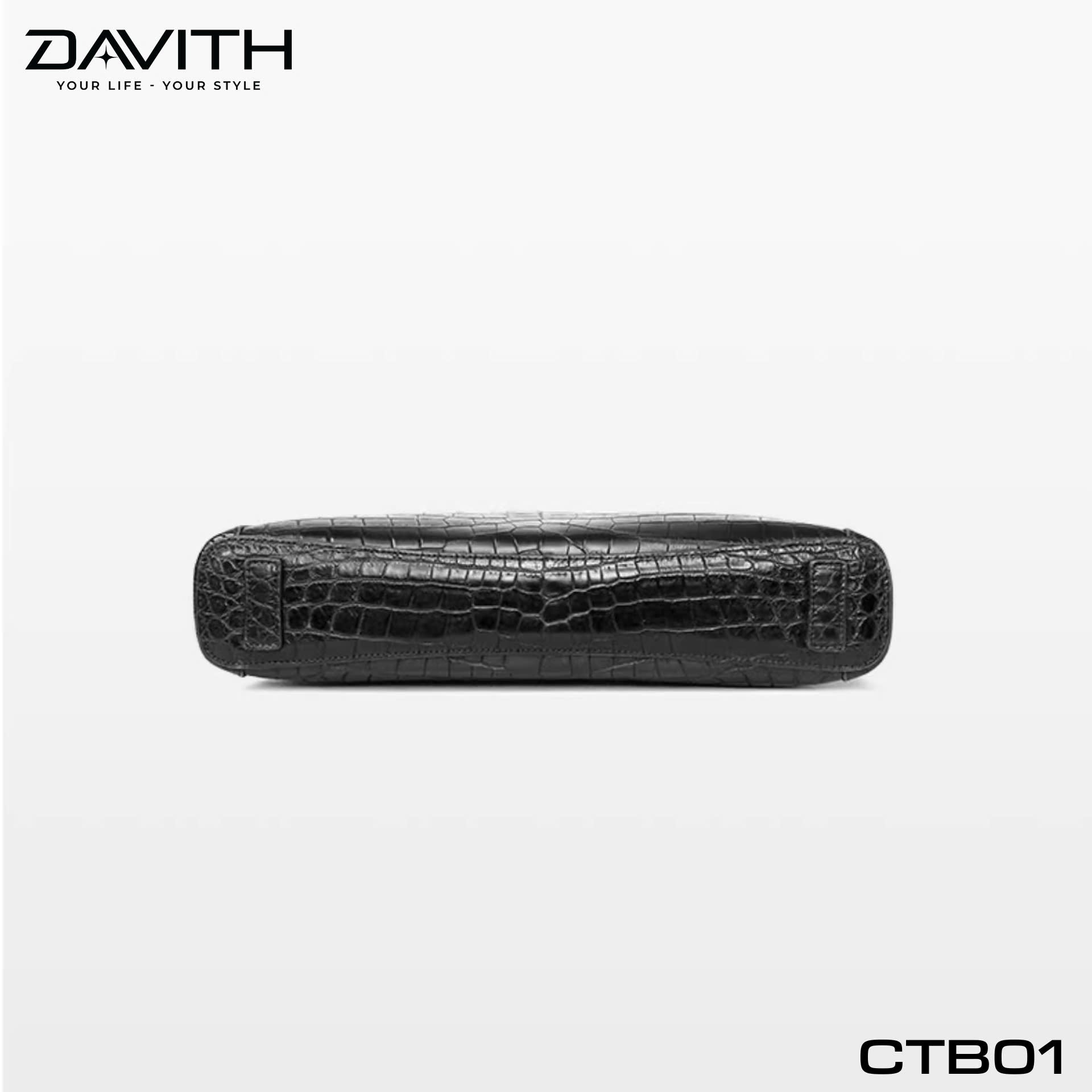 DAVITH LEGENDARY CTB01 — Men's Executive Briefcase in Black Crocodile Belly Leather