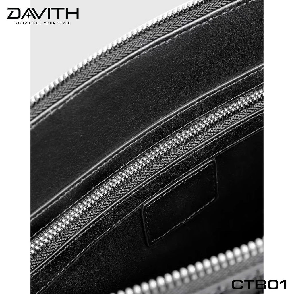 DAVITH LEGENDARY CTB01 — Men's Executive Briefcase in Black Crocodile Belly Leather