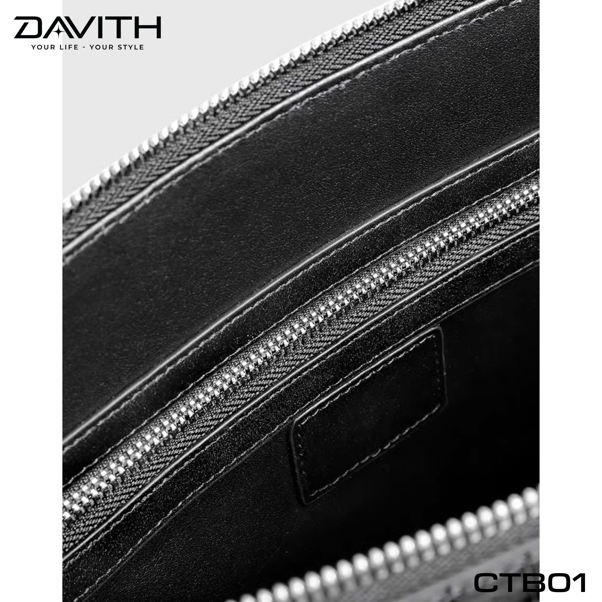 DAVITH LEGENDARY CTB01 — Men's Executive Briefcase in Black Crocodile Belly Leather