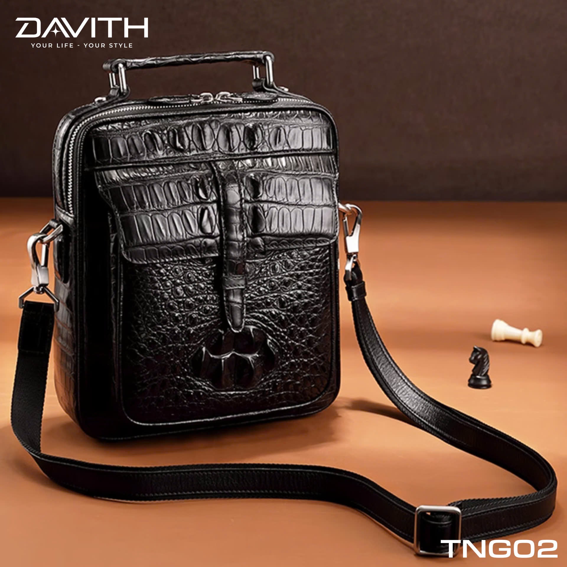 TNG02 Hornback Crocodile Leather Crossbody Bag for Men — LEGENDARY Collection