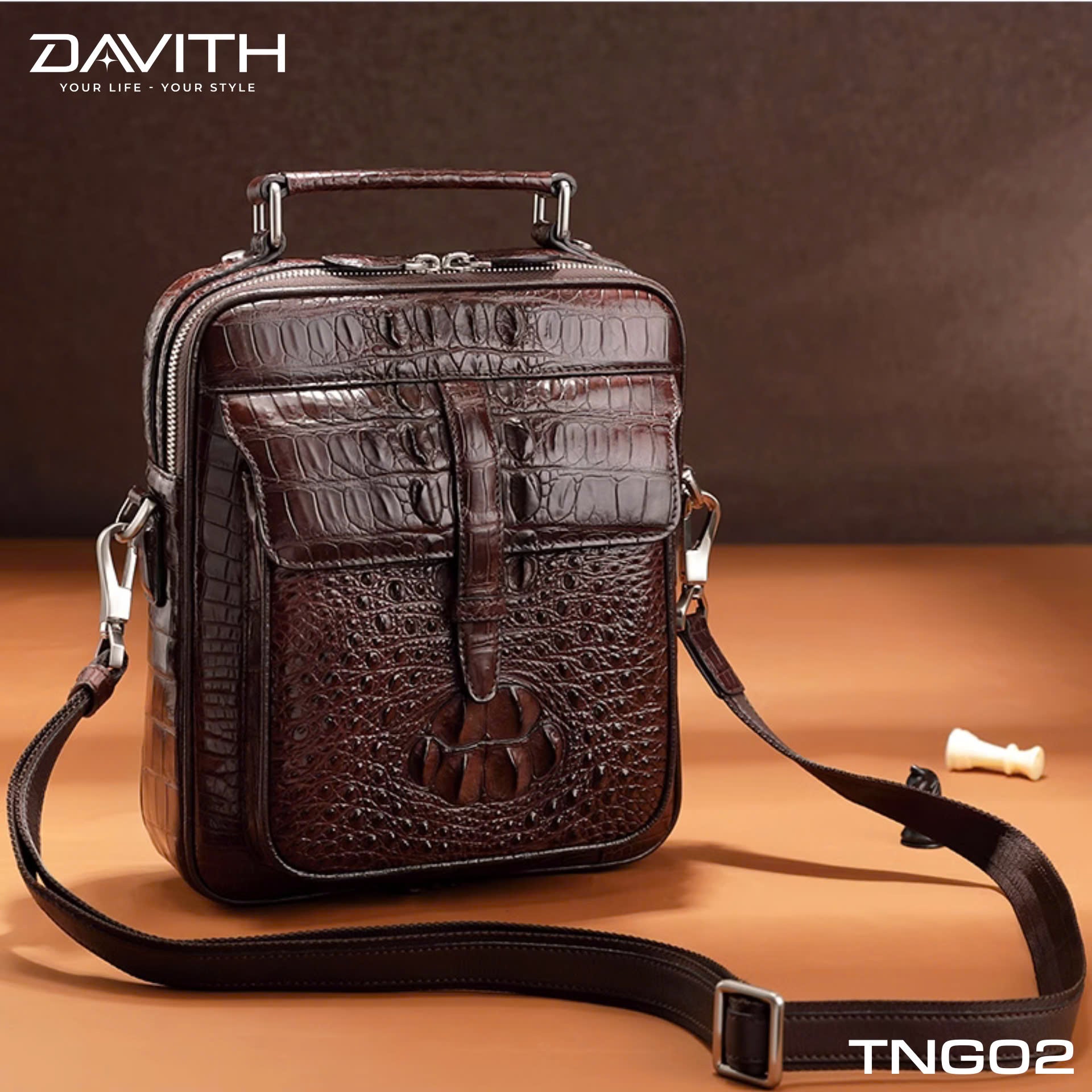 TNG02 Hornback Crocodile Leather Crossbody Bag for Men — LEGENDARY Collection