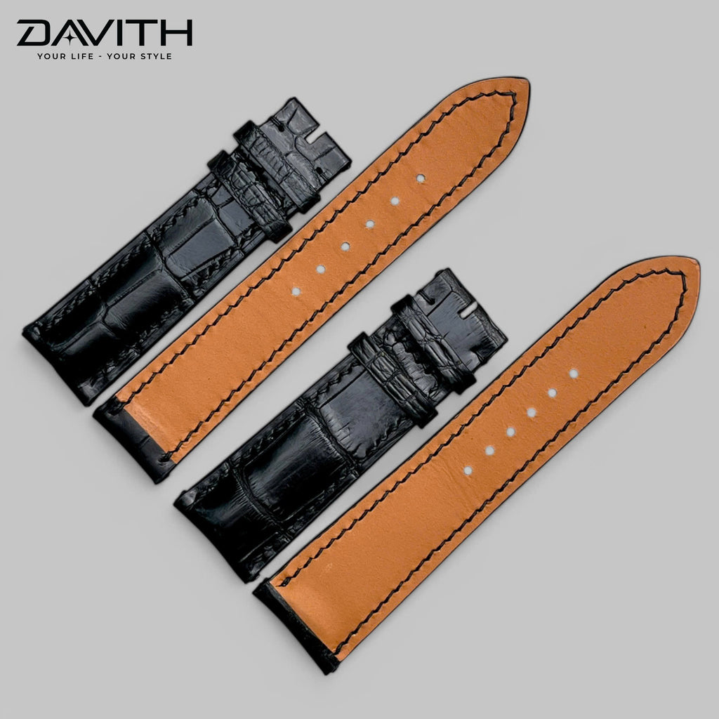 Black Exotic Leather Watch Strap — Bamboo-Joint Scale Tail | 18 · 20 · 22mm