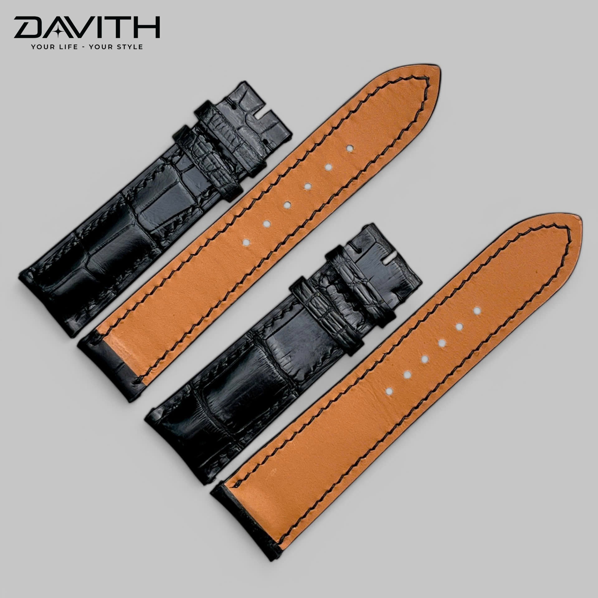 Black Exotic Leather Watch Strap — Bamboo-Joint Scale Tail | 18 · 20 · 22mm
