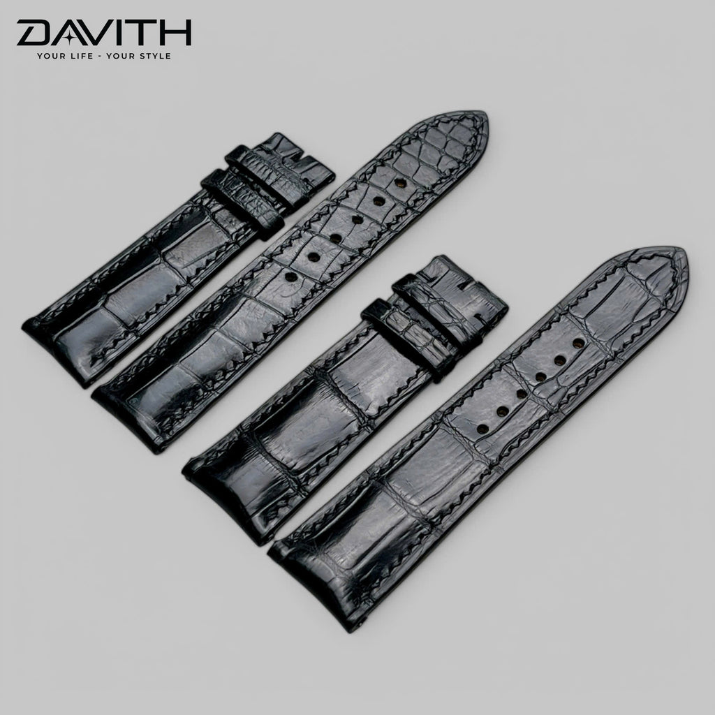Black Exotic Leather Watch Strap — Bamboo-Joint Scale Tail | 18 · 20 · 22mm
