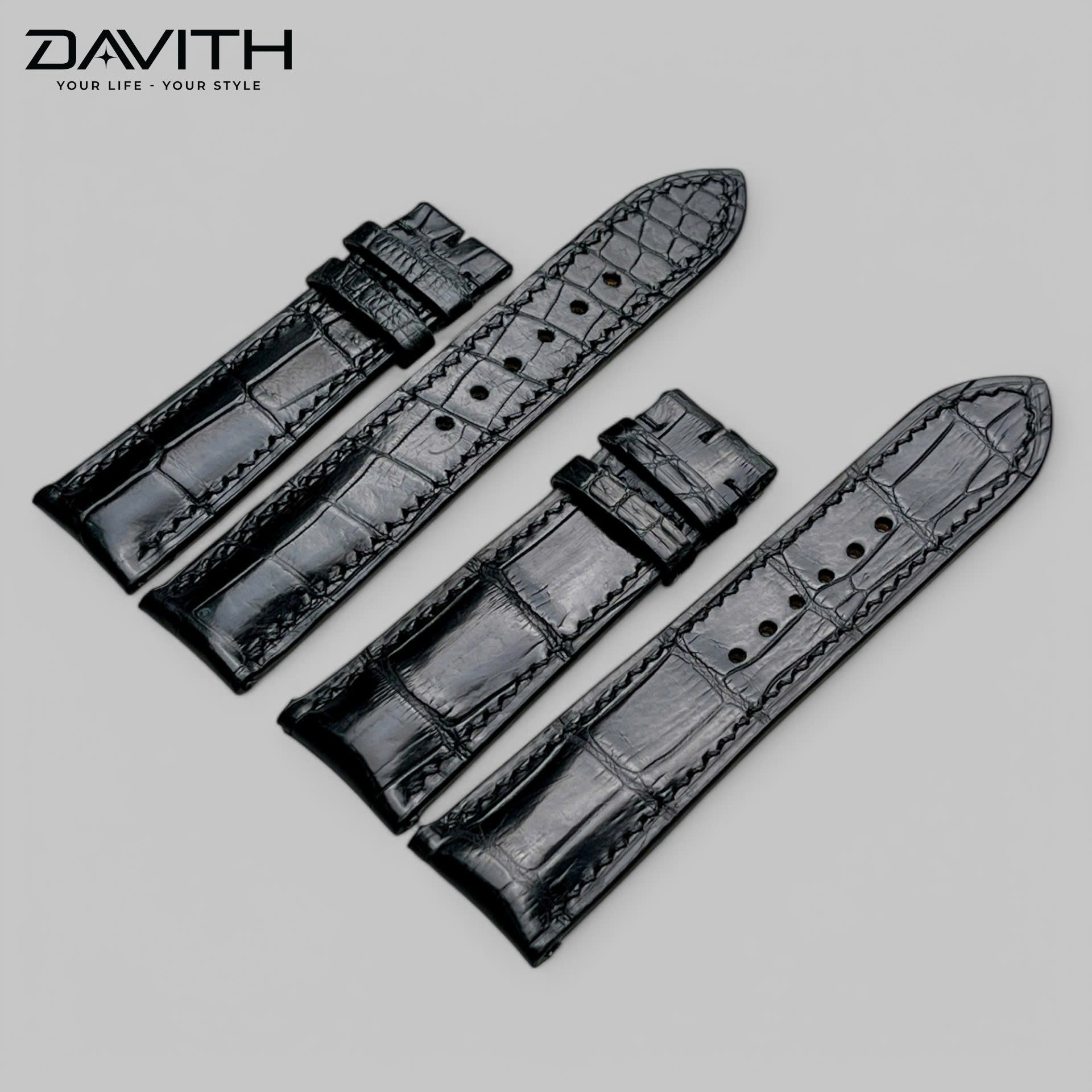 Black Exotic Leather Watch Strap — Bamboo-Joint Scale Tail | 18 · 20 · 22mm