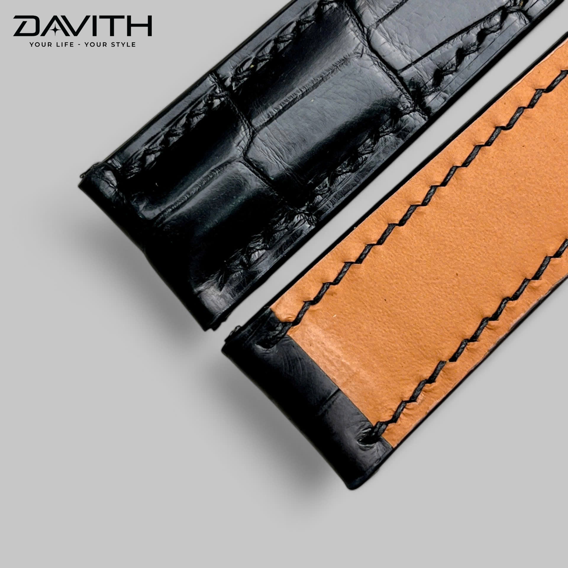 Black Exotic Leather Watch Strap — Bamboo-Joint Scale Tail | 18 · 20 · 22mm