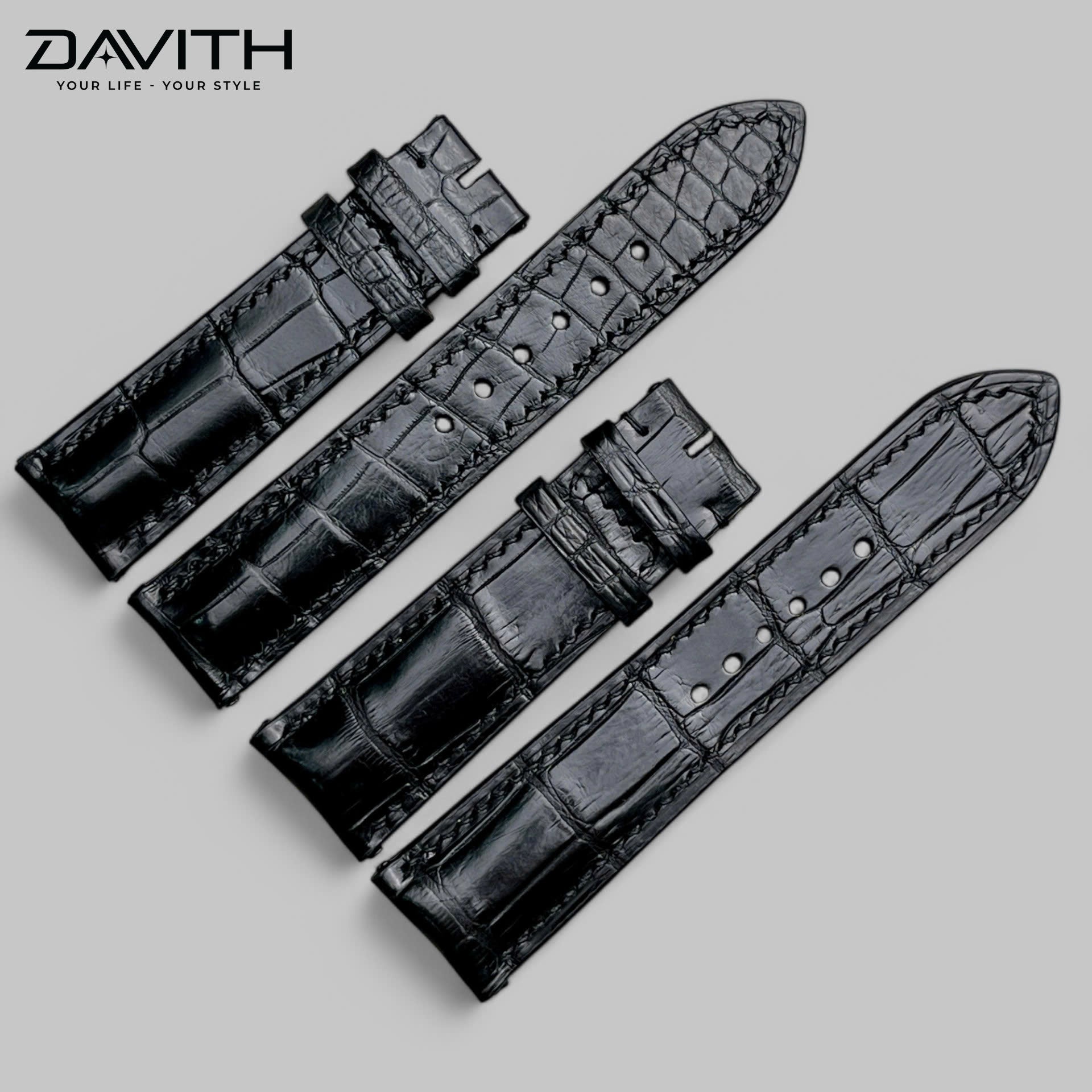 Black Exotic Leather Watch Strap — Bamboo-Joint Scale Tail | 18 · 20 · 22mm