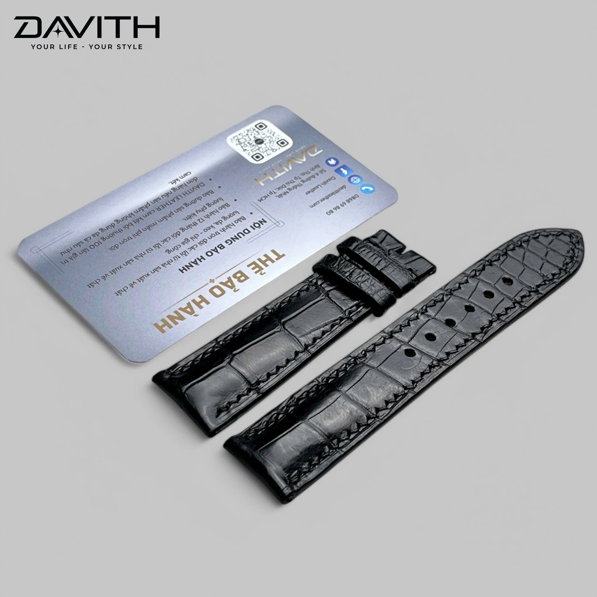 Black Exotic Leather Watch Strap — Bamboo-Joint Scale Tail | 18 · 20 · 22mm