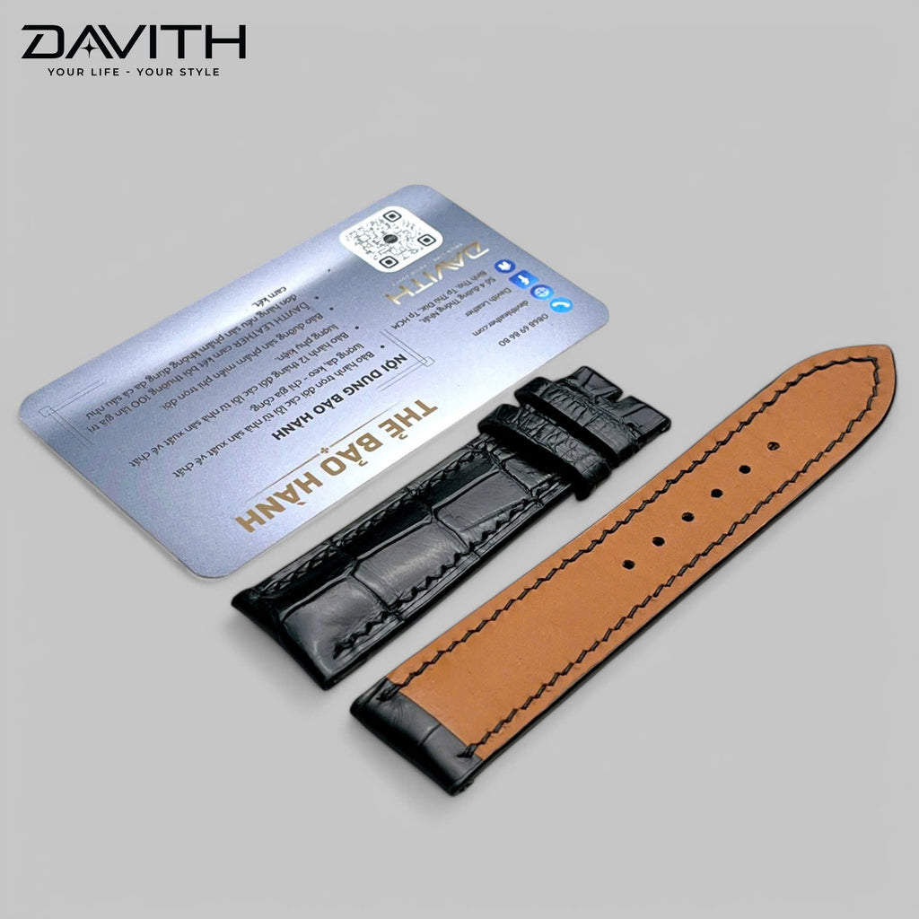 Black Exotic Leather Watch Strap — Bamboo-Joint Scale Tail | 18 · 20 · 22mm