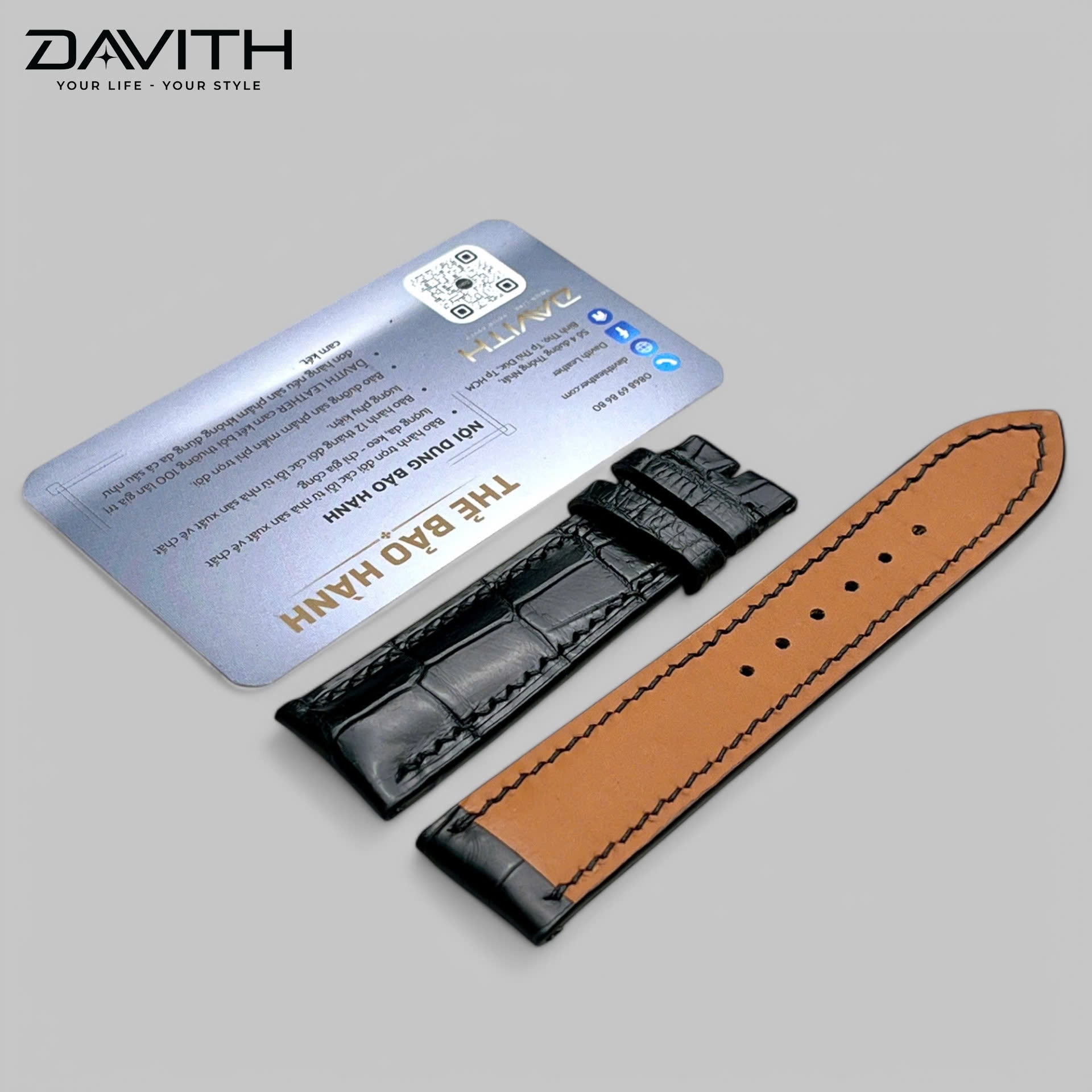Black Exotic Leather Watch Strap — Bamboo-Joint Scale Tail | 18 · 20 · 22mm