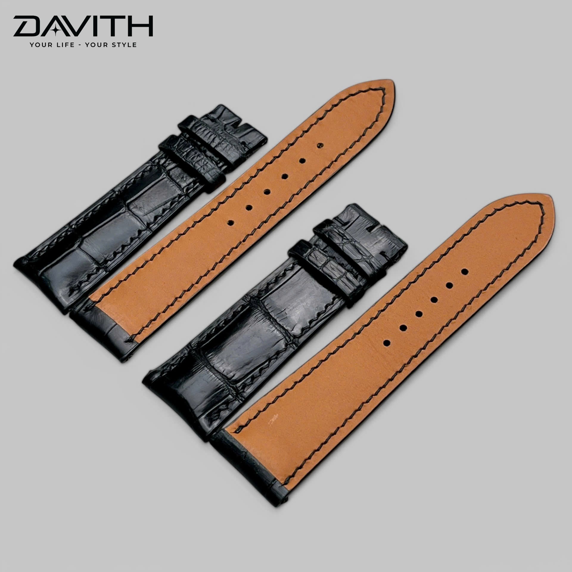 Black Exotic Leather Watch Strap — Bamboo-Joint Scale Tail | 18 · 20 · 22mm