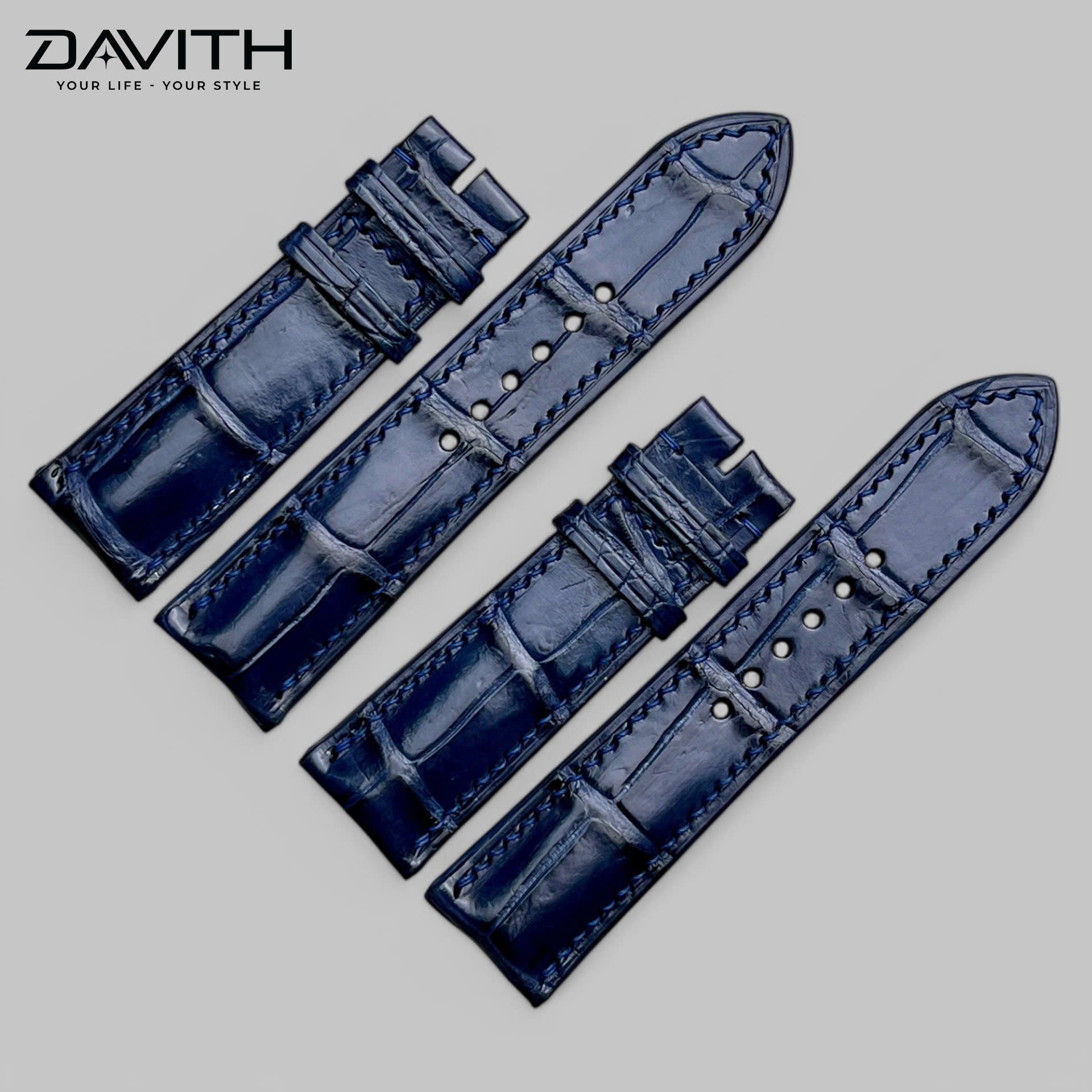 Handmade Crocodile Tail Leather Watch Strap — Navy | 18 / 20 / 22 mm