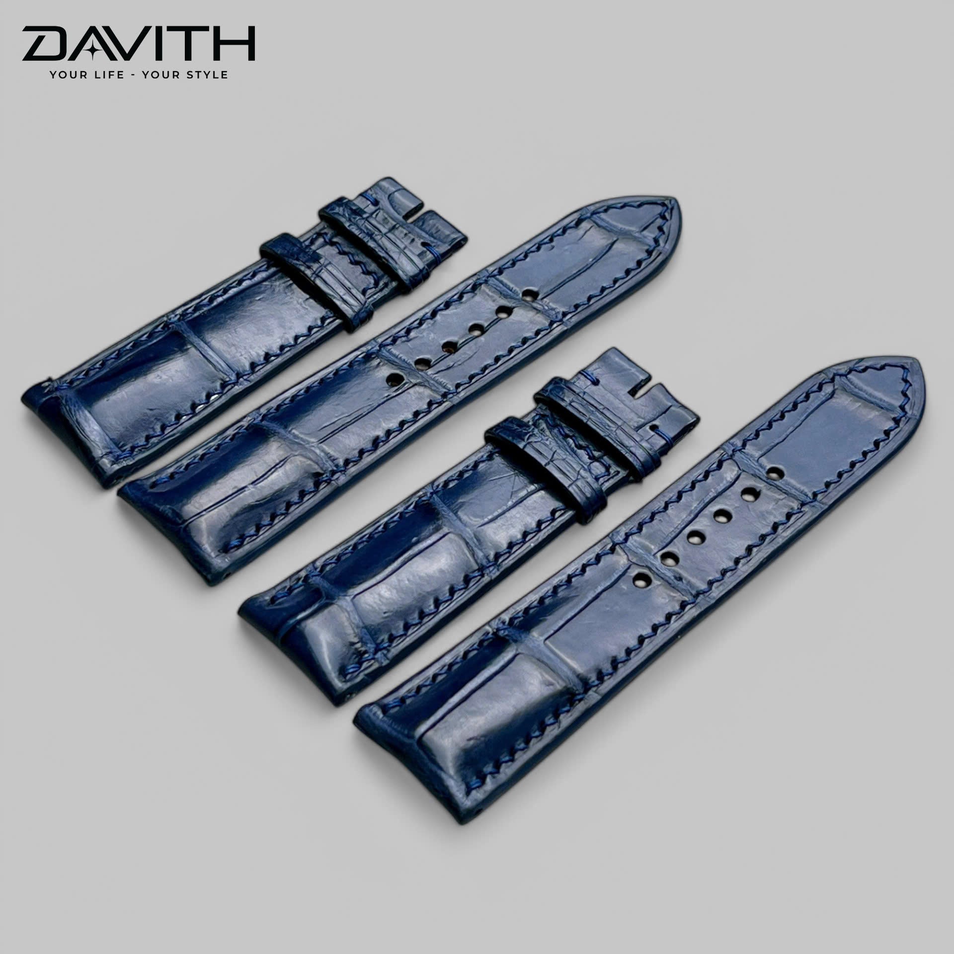 Handmade Crocodile Tail Leather Watch Strap — Navy | 18 / 20 / 22 mm