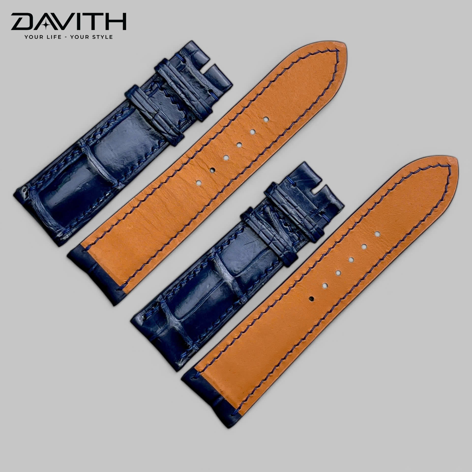 Handmade Crocodile Tail Leather Watch Strap — Navy | 18 / 20 / 22 mm
