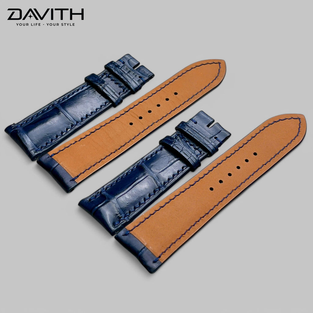 Handmade Crocodile Tail Leather Watch Strap — Navy | 18 / 20 / 22 mm