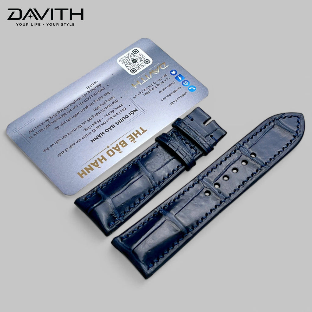 Handmade Crocodile Tail Leather Watch Strap — Navy | 18 / 20 / 22 mm