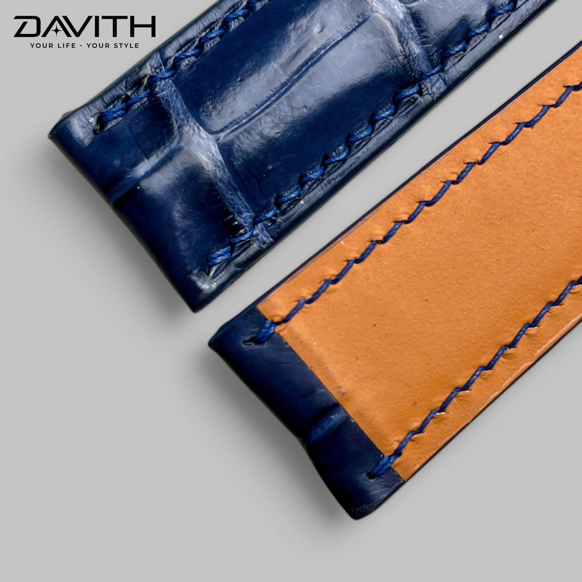 Handmade Crocodile Tail Leather Watch Strap — Navy | 18 / 20 / 22 mm