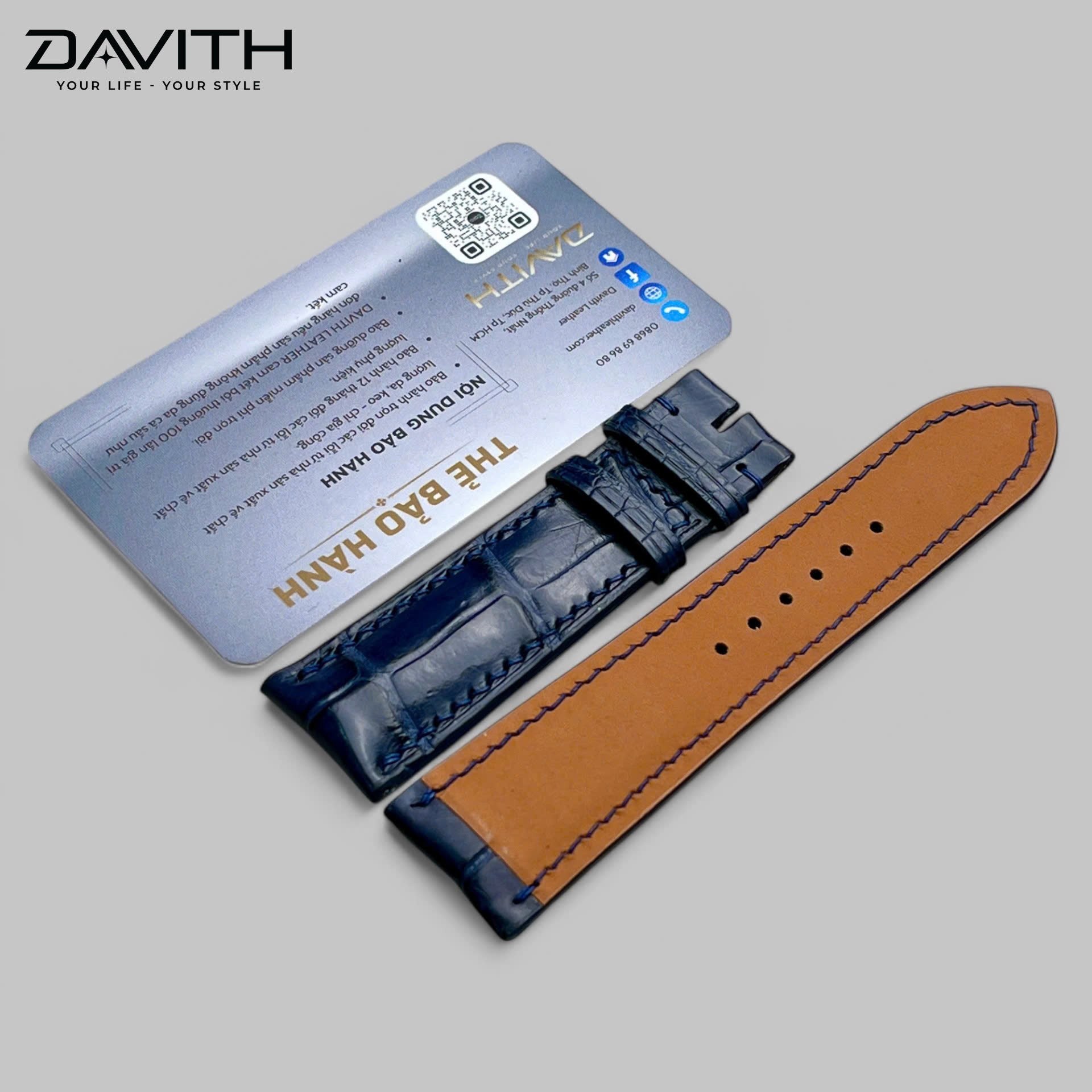 Handmade Crocodile Tail Leather Watch Strap — Navy | 18 / 20 / 22 mm