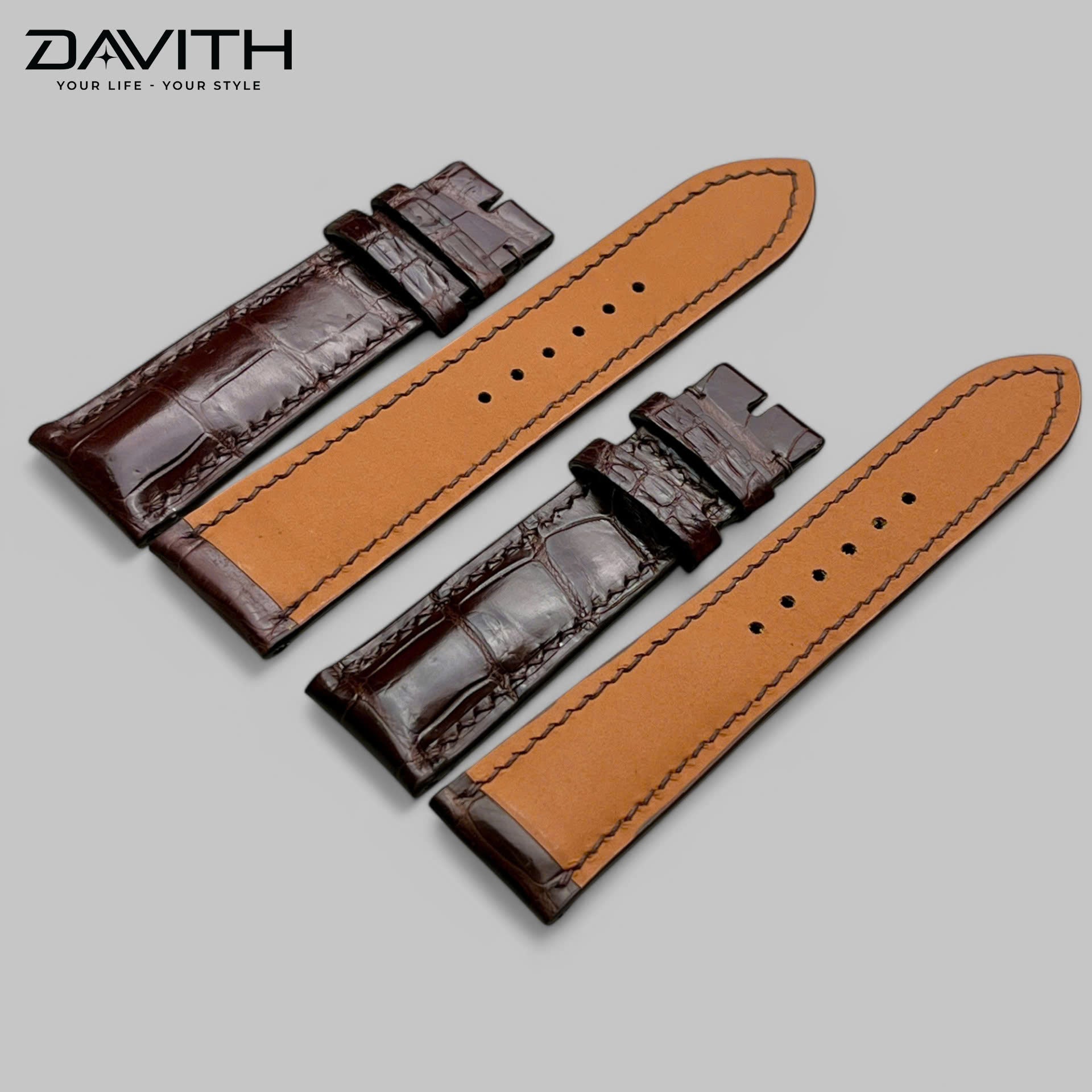 Crocodile Tail Leather Watch Strap — Brown | Bamboo-Node Grain | 18 / 20 / 22 mm