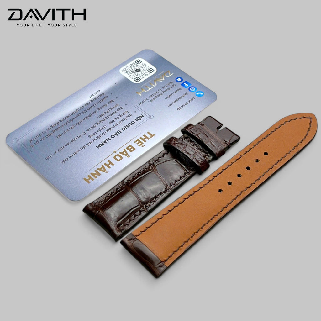 Crocodile Tail Leather Watch Strap — Brown | Bamboo-Node Grain | 18 / 20 / 22 mm