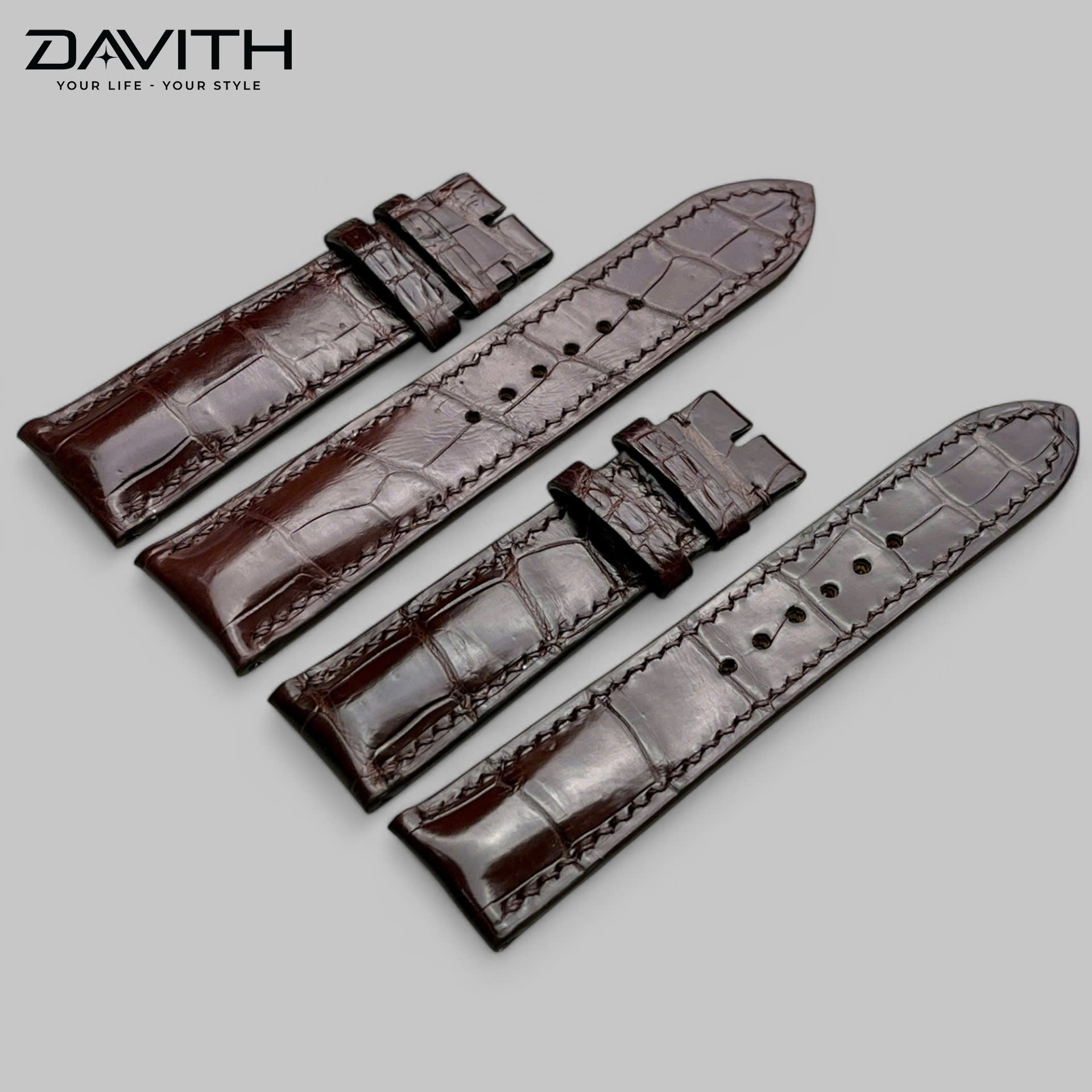 Crocodile Tail Leather Watch Strap — Brown | Bamboo-Node Grain | 18 / 20 / 22 mm