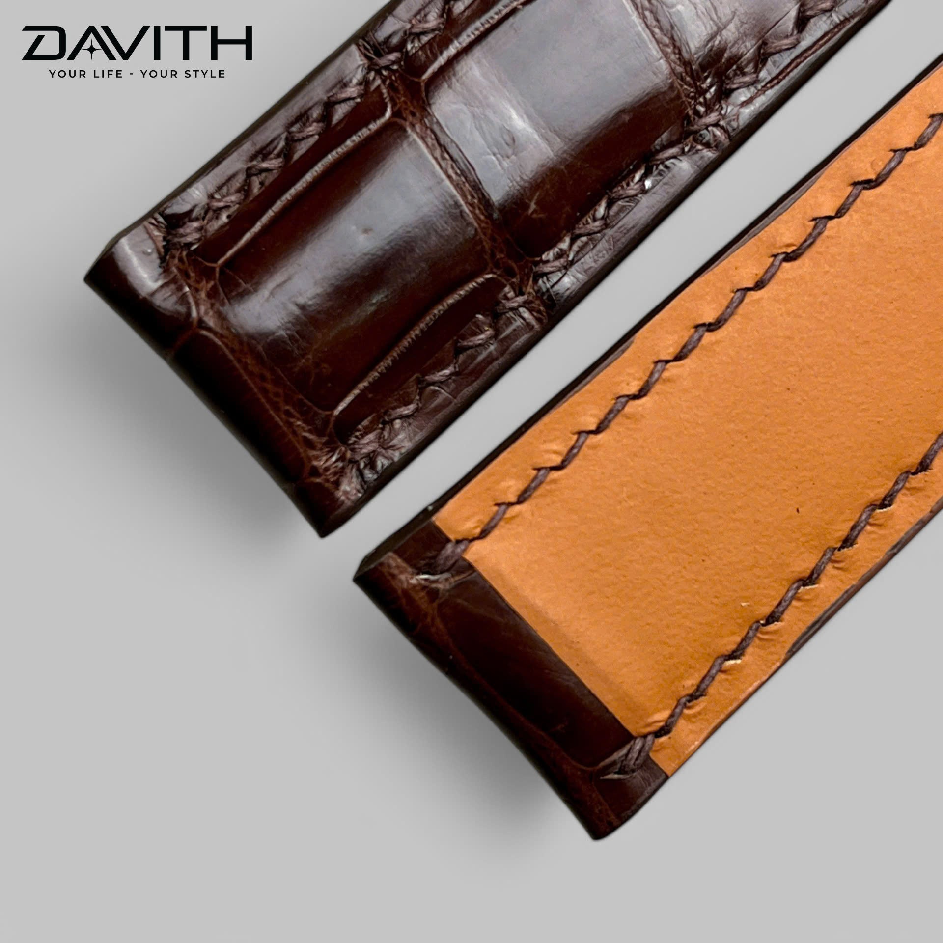 Crocodile Tail Leather Watch Strap — Brown | Bamboo-Node Grain | 18 / 20 / 22 mm