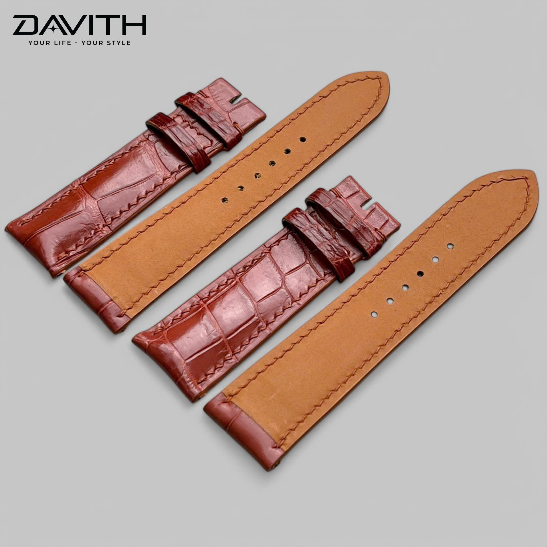Handmade Crocodile Tail Leather Watch Strap — Burgundy | 18 · 20 · 22 mm